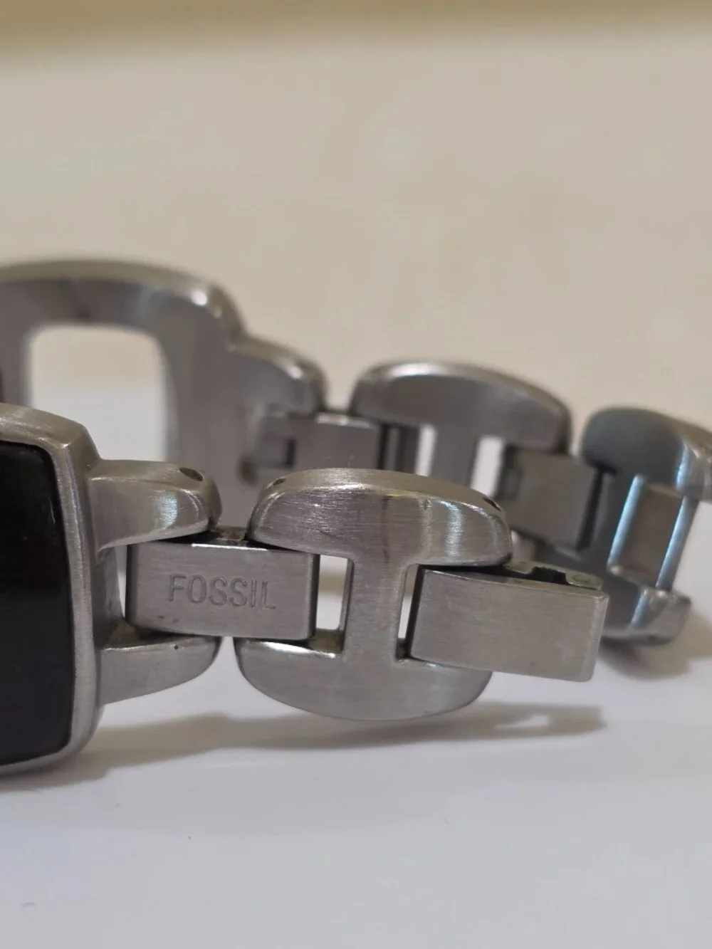 Fossil WOODGIRL Square Face Brushed Stainless Steel Wood Detail Wrist Watch